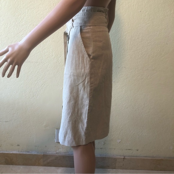 Daisy Grace Women’s Size M High-Waisted Khaki Linen Skirt Belted Large Buttons - Picture 4 of 16